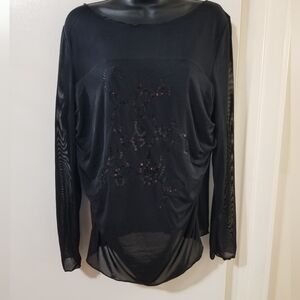 Nygard Black Long Sleeve Top w Semi Sheer accents and Sequin Detail | M |